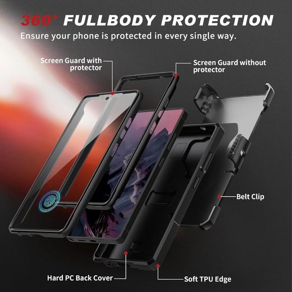 Hi Quality Hi- Impact S25 Ultra Case, w/Glass Screen Protector/ Belt Clip, Black - Picture 5 of 10